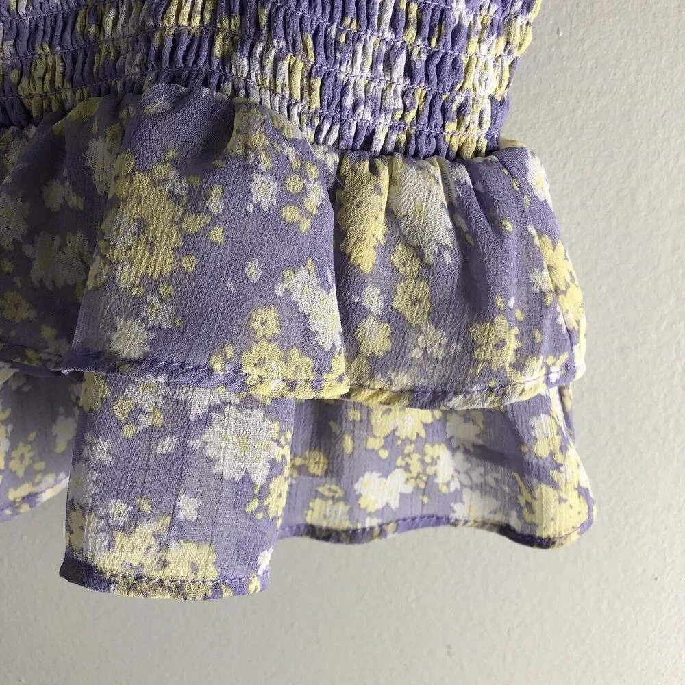 ASTR The Label Size Small Cropped‎ Smock Waist Tank Top Purple Floral Flouncy - Picture 5 of 15